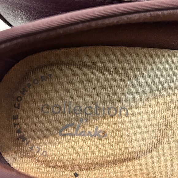 Clark’s Emily dark burgundy leather suede block heel loafers women’s size 8.5M - Picture 4 of 16